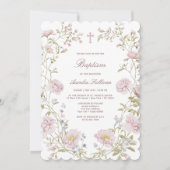 Blush Floral Frame Baptism Invitation 招待状 (正面)