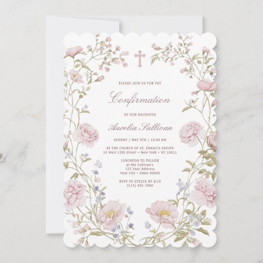 Blush Floral Frame Confirmation Invitation 招待状 (正面)