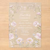 Blush Floral Frame First Holy Communion アクリル招待状 (正面)