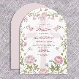 Blush Floral Frame Holy Cross Baptism Invitation 招待状