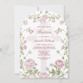 Blush Floral Frame Holy Cross Baptism Invitation 招待状 (正面)