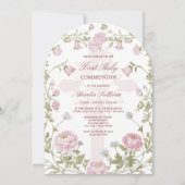 Blush Floral Frame Holy Cross First Holy Communion 招待状 (正面)