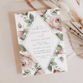 Blush Floral Frame & Sage Wedding 招待状