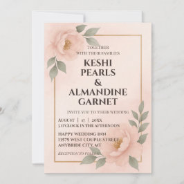 Blush Floral Frame Wedding Invitation 招待状
