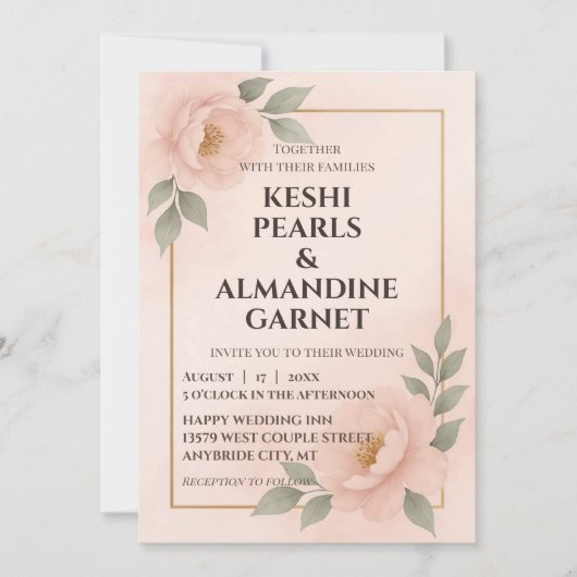 Blush Floral Frame Wedding Invitation 招待状 (正面)