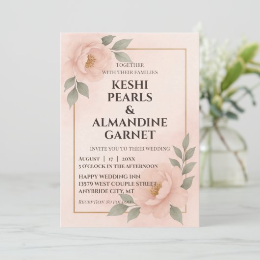 Blush Floral Frame Wedding Invitation 招待状 (スタンド正面)