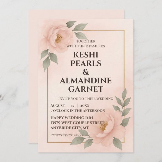 Blush Floral Frame Wedding Invitation 招待状 (正面/裏面)