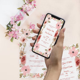 Blush Floral Garden Border Wedding Invitation 招待状