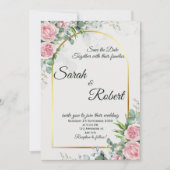 Blush Floral Gold Arch Elegant Wedding Invitation 招待状 (正面)