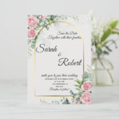 Blush Floral Gold Arch Elegant Wedding Invitation 招待状 (スタンド正面)