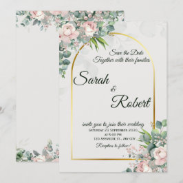 Blush Floral Gold Arch Wedding Invitation 招待状