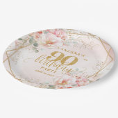 Blush Floral Gold Frame Stylish 90 Birthday Plates ペーパープレート (アングル)