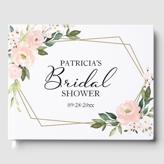 Blush Floral Gold Geometric Bridal Shower ゲストブック (正面)