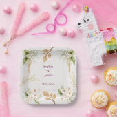 Blush Floral Gold Geometric wedding ペーパープレート (パーティー)