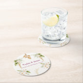 Blush Floral Gold Geometric wedding ラウンドペーパーコースター (インサイチュ)