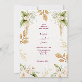 Blush Floral Gold Geometric wedding 招待状