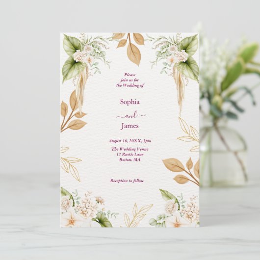 Blush Floral Gold Geometric wedding 招待状 (スタンド正面)