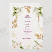 Blush Floral Gold Geometric wedding 招待状 (正面/裏面)