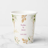 Blush Floral Gold Geometric wedding 紙コップ (正面)