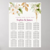 Blush Floral Gold Geometric wedding seating chart  ポスター (正面)
