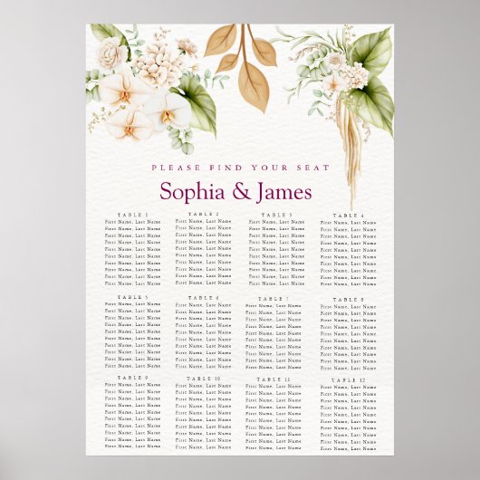 Blush Floral Gold Geometric wedding seating chart  ポスター (正面)