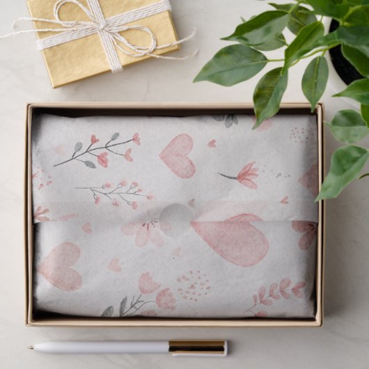 Blush Floral Heart Pattern Tissue Paper 薄葉紙 (ギフト)