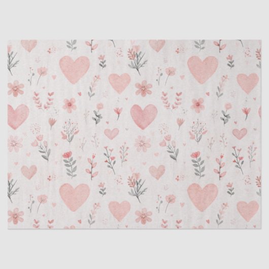 Blush Floral Heart Pattern Tissue Paper 薄葉紙 (正面)