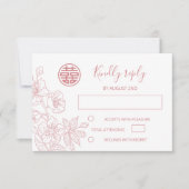 Blush Floral Line Art Chinese Wedding RSVP (正面)
