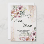 Blush Floral Marble Gold Arch Wedding Invite 招待状 (正面)