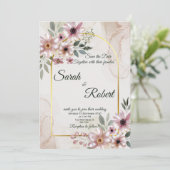 Blush Floral Marble Gold Arch Wedding Invite 招待状 (スタンド正面)