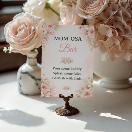 Blush Floral Mom-Osa Bar Baby Shower Sign ポスター