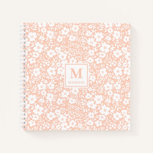 Blush Floral Monogram Notebook Journal ノートブック (正面)