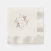Blush Floral Monogram Wedding Napkins 縁ありカクテルナプキン (正面)
