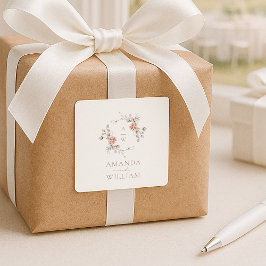 Blush Floral Monogram Wedding Sticker  スクエアシール