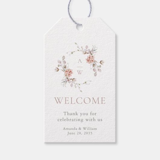 Blush Floral Monogram Wedding Welcome ギフトタグ (正面)