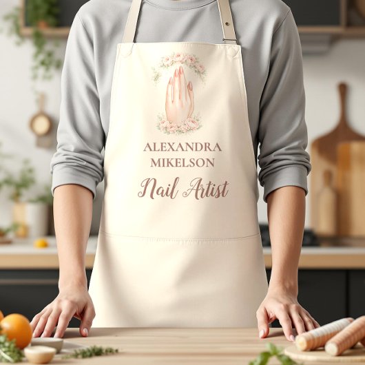 Blush Floral Nail Technician Business エプロン