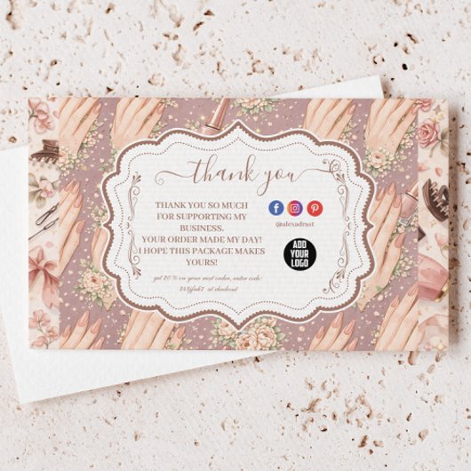 Blush Floral Nail Technician Business サンキューカード