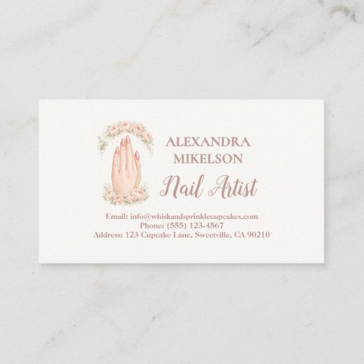 Blush Floral Nail Technician Business 名刺 (裏面)