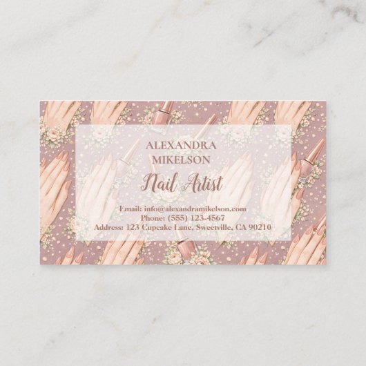 Blush Floral Nail Technician Business 名刺 (裏面)