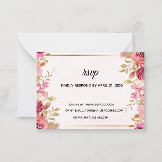 Blush Floral Online Wedding RSVP Card ノートカード (正面)
