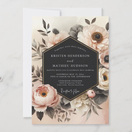 Blush Floral Opulence Wedding 招待状 (正面)