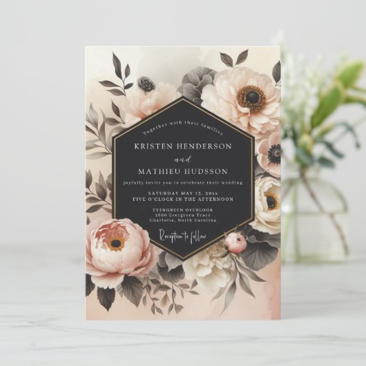 Blush Floral Opulence Wedding 招待状 (スタンド正面)