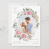 Blush Floral Peonies and Roses Photo Save The Date 招待状 (正面)