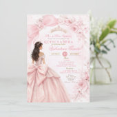 Blush Floral Pink Quinceañera Invitation 招待状 (スタンド正面)