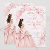 Blush Floral Pink Quinceañera Invitation 招待状 (正面/裏面)