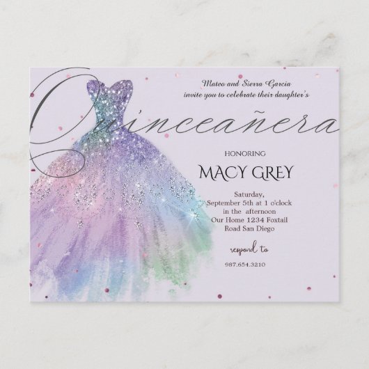 Blush Floral Quinceañera 15th Birthday ポストカード (正面)