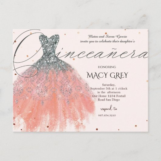 Blush Floral Quinceañera 15th Birthday ポストカード (正面)