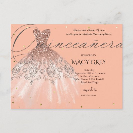 Blush Floral Quinceañera 15th Birthday ポストカード (正面)