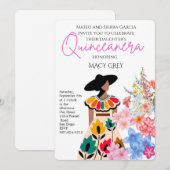 Blush Floral Quinceañera 15th Birthday 招待状 (正面/裏面)