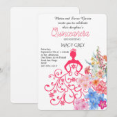 Blush Floral Quinceañera 15th Birthday 招待状 (正面/裏面)